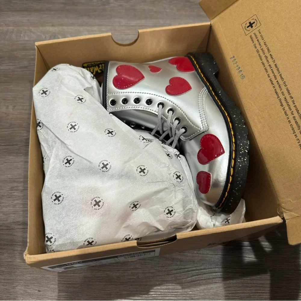 Dr Martens 1460 J Silver Metallic Bright Red Patent Lamper Cosmic Glitter Boots